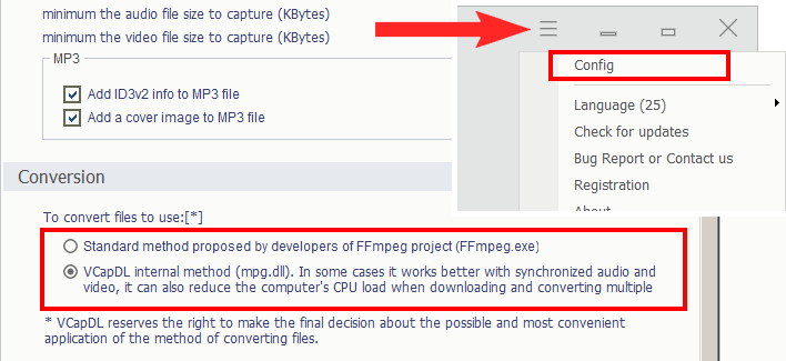 VCap Downloader mpg settings